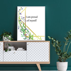 Je suis fier de moi Art mural | Art mural d'affirmation | Affiche d'art mural pour salon | Conception de salon de luxe | Peinture sur toile verte