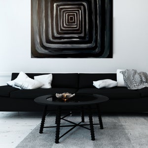 ACRYLIC PAINTING On CANVAS Black And White Artwork Contemporary Wall art Monochrome Living Room Artwork Handprinted Canvas Design image 7