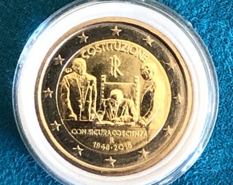 Coin 2 euro Italy Italia 2018 - commemorative Constitution with sure conscience - Italy/Italian Constitution 70 years