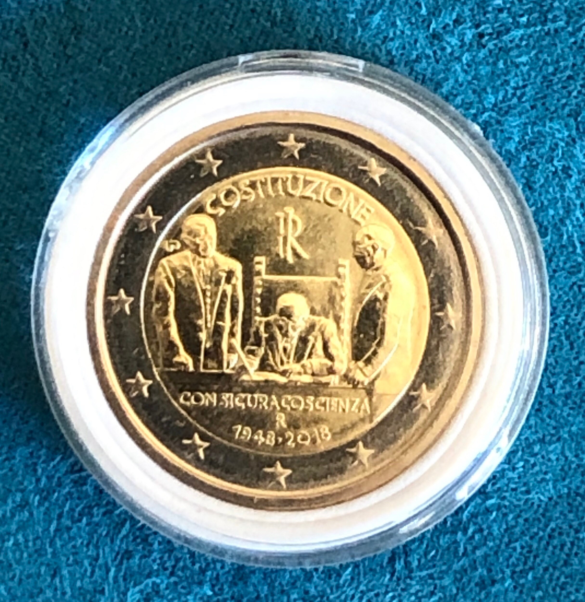 Coin 2 euro Italy Italia 2018 commemorative Costituzione con sicura  coscienza Italy/Italian Costitution 70 years -  Italia