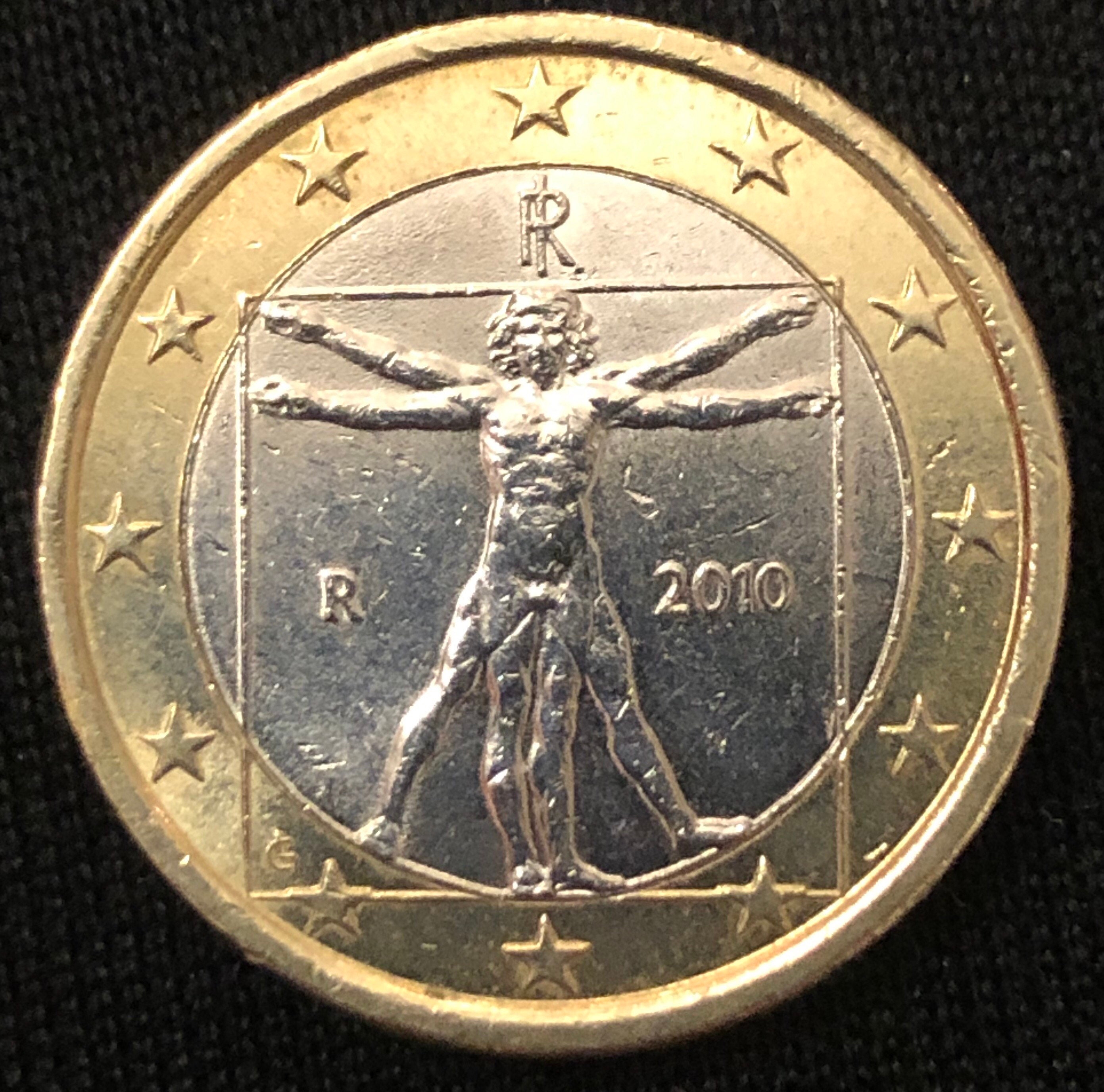 Coin 1 euro Italy 2010 Italia Leonardo Da Vinci Vitruvio man -  Italia