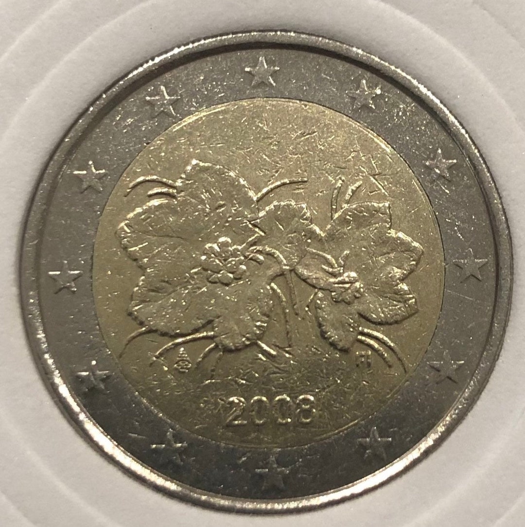 2ユーロ硬貨 2008年 - フィンランド（ラズベリーの花） - Etsy 日本