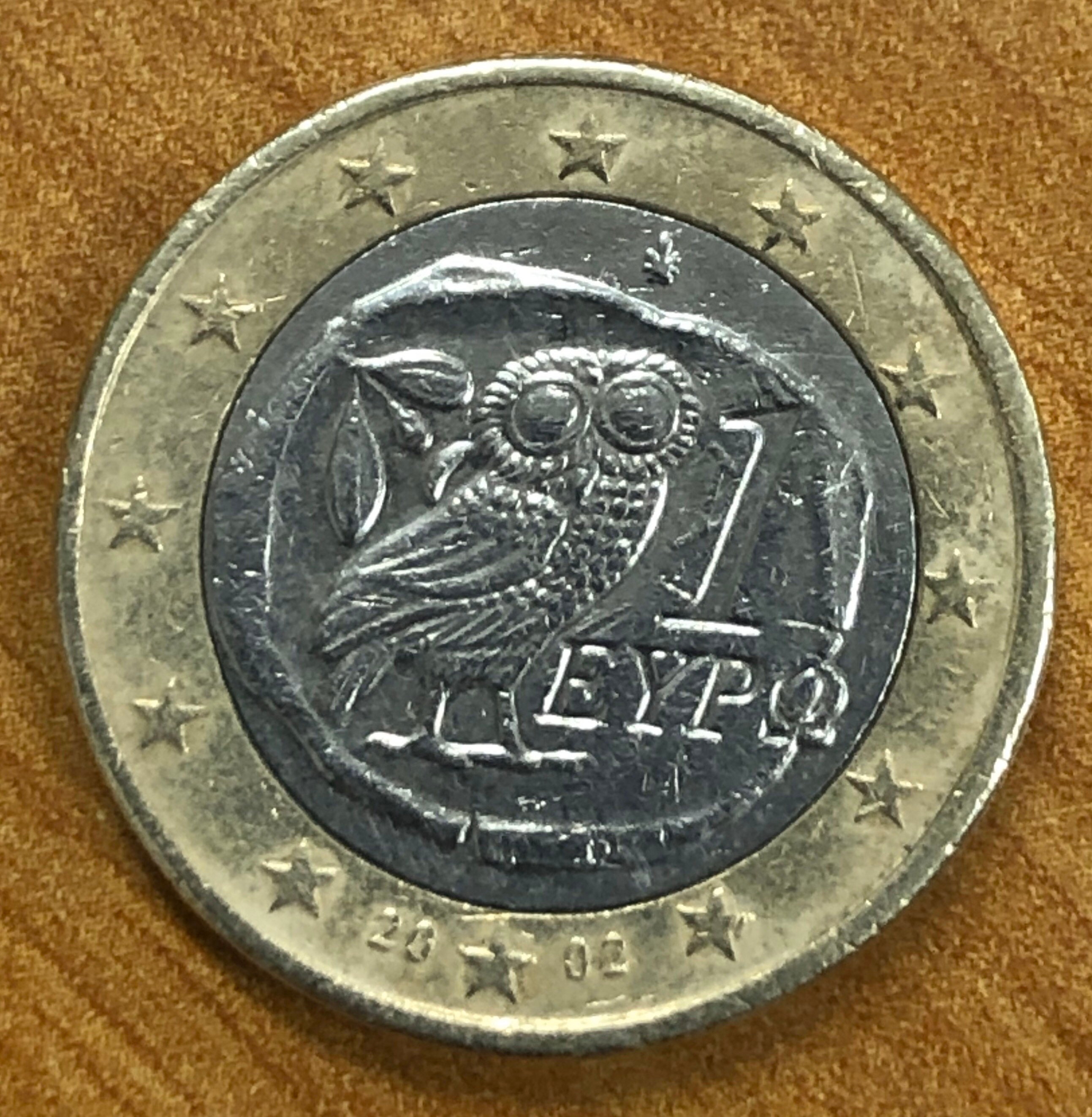 Coin 1 Euro Greece 2002 Coin 1 Euro Greece 2002 with Defect Rare off Center  Mint Made Error 