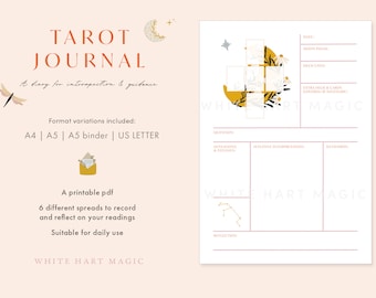 Digital file - Tarot Journal Printable A4 + Letter + A5 Binder - Botanical Magic - Tarot spreads, tarot diary - Downloadable printable PDF