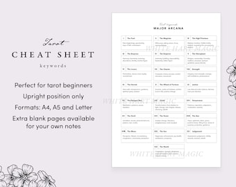 Tarot keywords cheat sheet for beginners - Tarot keywords - Digital printable - A4 + Letter + A5 Binder + iPad - Downloadable printable PDF