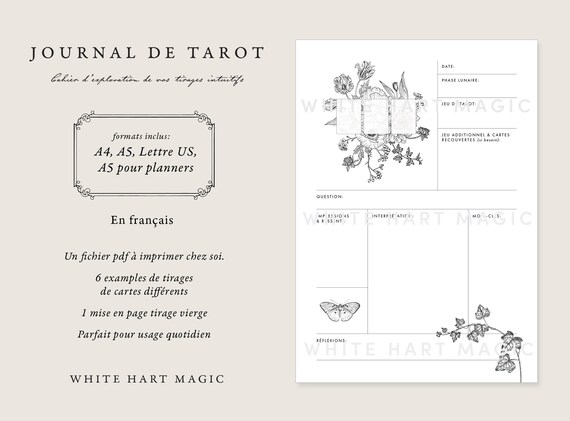 FRANÇAIS - Fichier Digital - Journal de Tarot en FRANÇAIS - A4 + Lettre US + A5 + A5 pour planner - Fichier pdf à télécharger et imprimer
