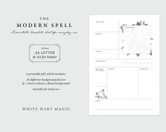 Digital file - Spell Template - Printable A4 + Letter + A5 Binder - Botanical vintage - Witchcraft - Downloadable printable PDF