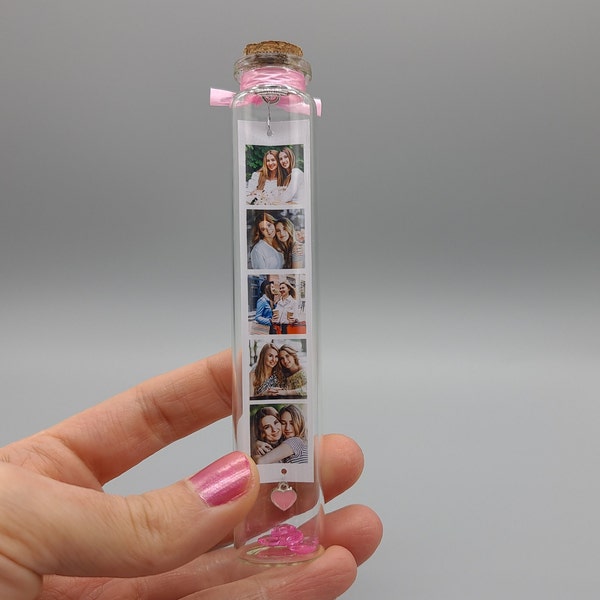 Mini photo keepsake gift for birthday Friend, Sister, Mum / Grandmother Mother's Day - personalised message in a glass bottle