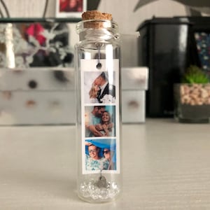 Mini photo gift - personalised message in a glass bottle, Love you gift for her or him for anniversary or birthday, Christmas, Mother's Day