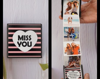 Miss You Personalised photo pull up gift box to say ’I Miss You’ with your photos and messages. Love you gift, Pocket hug, keepsake photo