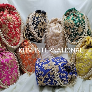 Lot Of 100 Indian Handmade Women&#39;s Embroidered Clutch Purse Potli Bag Pouch Drawstring Bag Wedding Favor Return Gift For Guests Free Ship