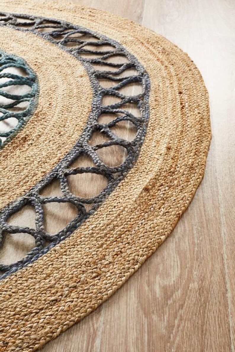 Alison Round Lilo Blue Natural Jute Organic Rug Round Rug Etsy