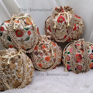 100 Indian Embroidered Potli Bags: Handmade Wedding Favor Gift