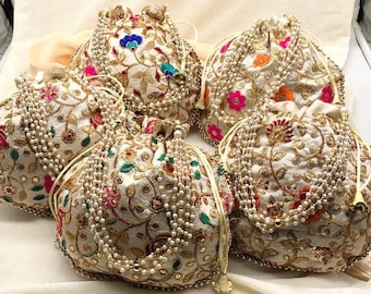 Lot Of 100 Indian Handmade Women's Embroidered Clutch Purse Potli Bag Pouch Drawstring Bag Wedding Favor Return Gift For Guests Free Ship