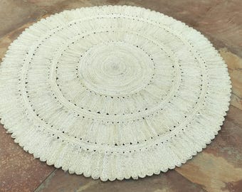Okrągły dywan jutowy w kolorze złamanej bieli, ręcznie pleciony dywanik, dywan w stylu boho, dywan do jadalni, mata do przedpokoju, naturalny wystrój domu