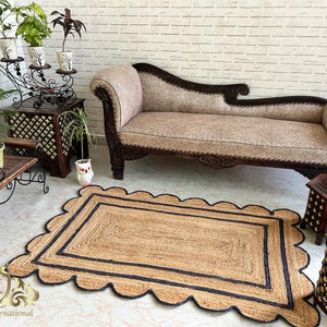 Natural Jute Scalloped Rug: Bohemian Boho Decor (8x10 Feet)