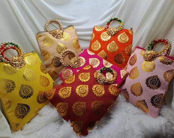 Bolsos Potli de brocado hechos a mano con asa de perla / Bolso de mano de regalo de boda india