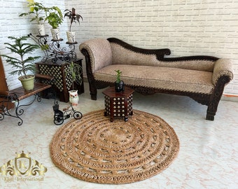 Handamde Round Jute Rug Natural Jute Hand Braided Natural Fiber Jute Area Rug Round Handmade Design Rug
