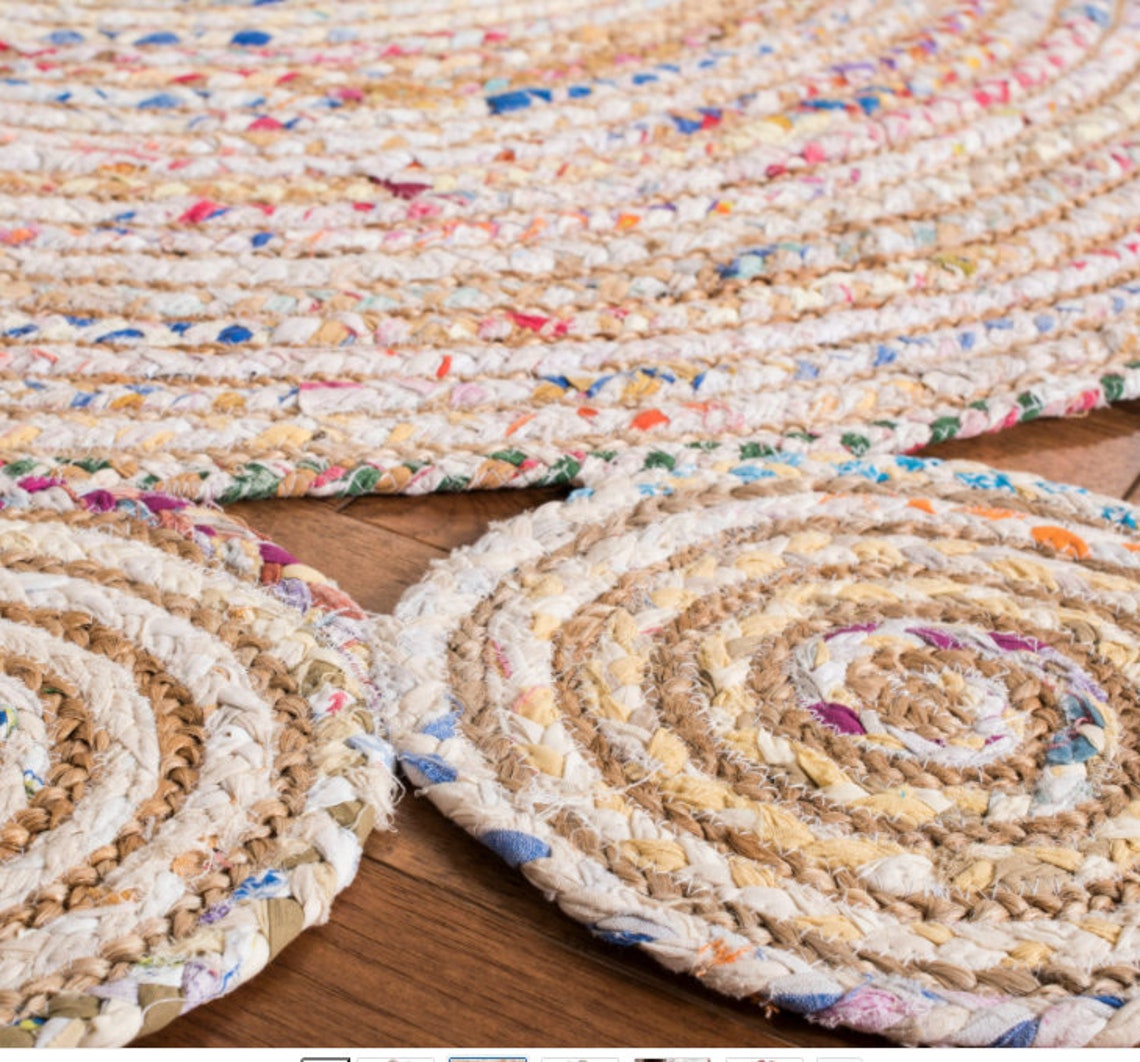 Hand Braided Bohemian Jute Area Rug Round Rag Rug Round Shape Etsy