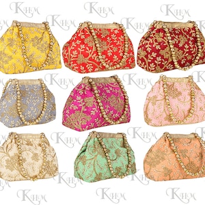 Bolso de mano bordado para mujer, hecho a mano en la India, bolso Potli, bolsa con cordón, regalo de boda, regalo de devolución para invitados, envío gratuito.