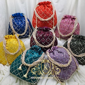100 Embroidered Potli Bags: Indian Wedding Favor Pouch