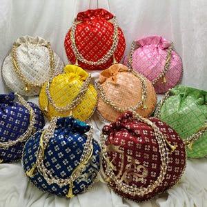 100 Embroidered Potli Bags: Indian Wedding Favor Drawstring Pouches