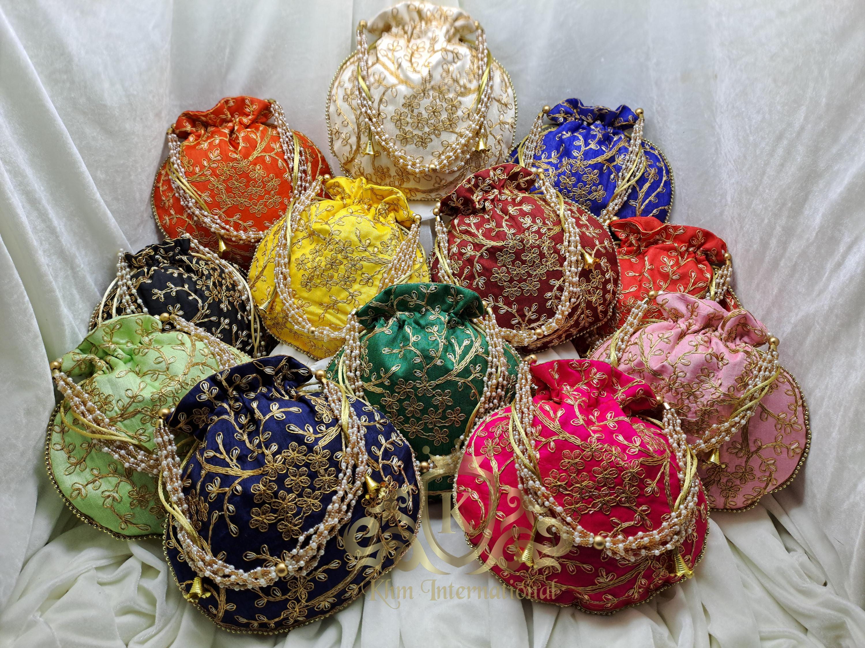 Buy Handmade Embroidered Potli Bag: Indian Wedding Favor Pouch