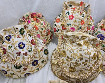 Bolsa Potli tradicional de seda hecha a mano para bodas - Regalos de recuerdo para invitados - [9x9 pulgadas]