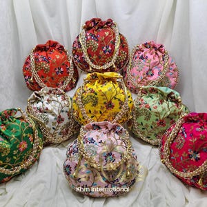 Handmade Embroidered Potli Bag: Indian Wedding Favor Pouch
