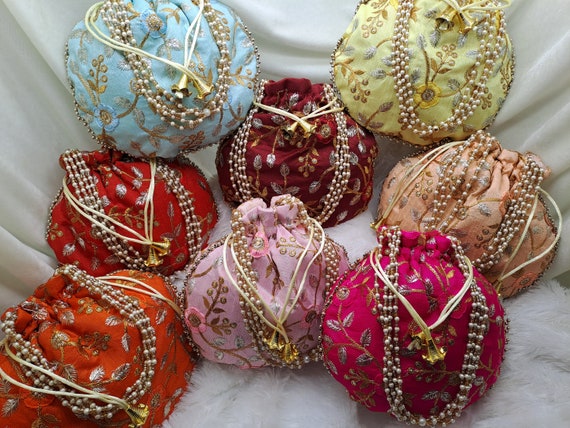 100 Embroidered Potli Bags: Indian Wedding Favor Gift