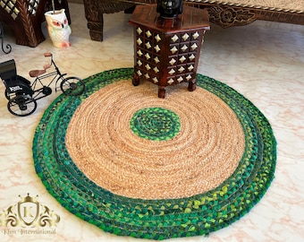 Round Braided Rug Cotton Chindi Yoga Meditation Mat Handmade Floor Rugs, Braided Rugs, Beautiful Traditional, Room Decor Carpet