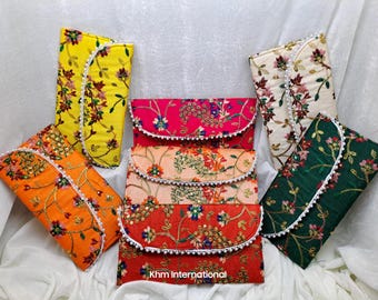 Indian Handmade Embroidered Clutch Purse Potli Bag Wedding Favor Gift Pouch For Women