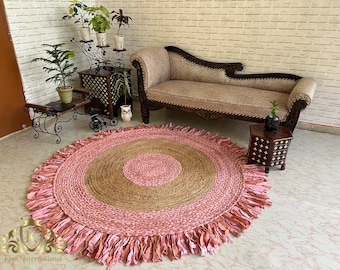 Runder Juteteppich, Boho-Juteteppich, Naturfaserteppich, geflochtener Juteteppich, Bauernhausdekor, Kinderzimmer-Wohnzimmerteppich, umweltfreundlicher Teppich