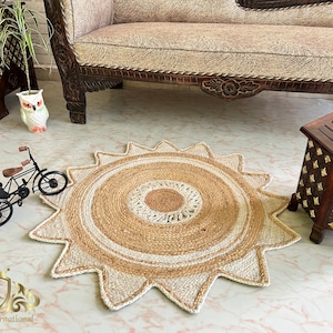 Handmade Round Jute Rug: Bohemian Rustic Braided Rug