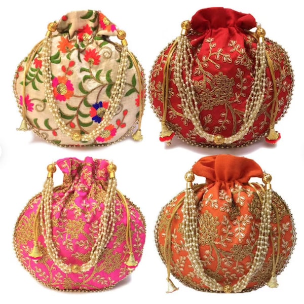 Mix Lot Of 100 Indian Handmade Women's Embroidered Clutch Purse Potli Bag Pouch Drawstring Wedding Favor Return Gift For Guests Free Ship