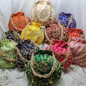 Handmade Embroidered Silk Potli Bags Bulk 100 PCS, Indian Wedding Favor Bags, Drawstring Gift Pouches, Bridesmaid Party Bags, Return Gifts