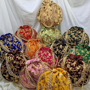 Bridal Potli Bag for Indian Wedding | Velvet Embroidered Clutch Purse | Handmade Ethnic Drawstring Handbag | Gift for Women