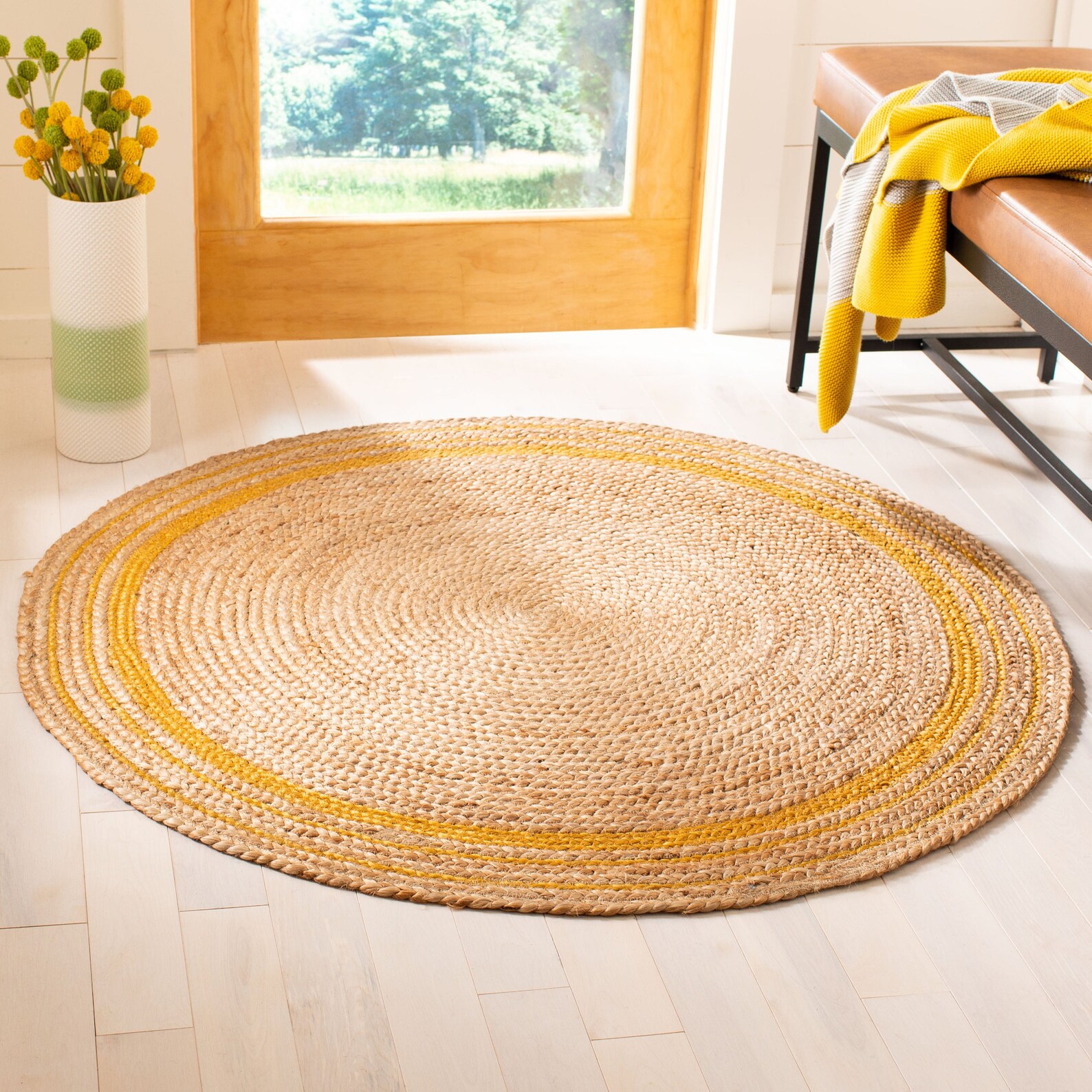 Yellow Jute Color Bohemian Rug Indian Braided Floor Decor Etsy