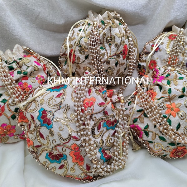 Lot Of 100 Indian Handmade Women's Embroidered Clutch Purse Potli Bag Pouch Drawstring Bag Wedding Favor Return Gift For Guests Free Ship