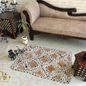 Tappeto in juta fatto a mano: decoro boho intrecciato a smerlo bianco e nero, 5x8 piedi