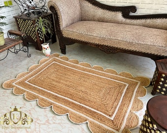 Jute Rug- Scalloped Rug, Jute Scalloped Rug, Bohemian Scallop Rug, Natural Jute Area Rug, Jute Rug Rectangular, Jute Scallop Rug, Custom Rug