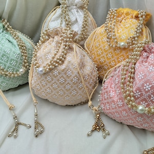 100 Pcs Indian Handmade Pouch Bags Potli Purse Bag For Gift Brocade Art Silk Drawstring Baby Shower Wedding Party Christmas Favors Bag image 3