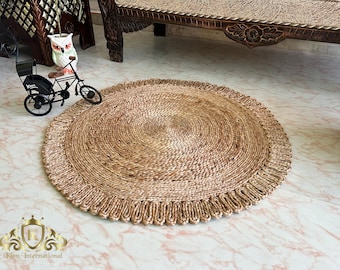 Braided Jute Area Rug: 3 ft Round, Natural Beige, Handmade