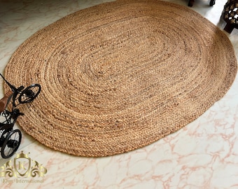 Natural Indian Hand Braided Oval Jute Rug Beige Jute Rug Bohemian Jute Rug Oval Shape Rug Doormat Jute Rug Eco Friendly Rug