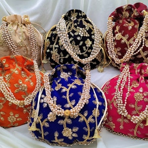 Embroidered Velvet Potli Bags: Indian Wedding Favor Bags