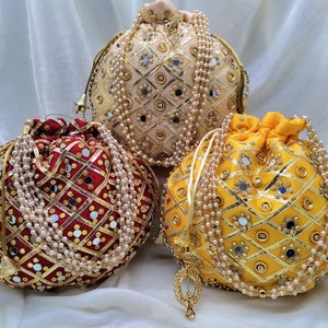 Lot von 100 indischen handgefertigten Frauen Miror Arbeit Potli Tasche Tasche Kordelzug Tasche Stickerei Clutch Hochzeit Gunsten Rückgabe Geschenk für Gast freies Schiff