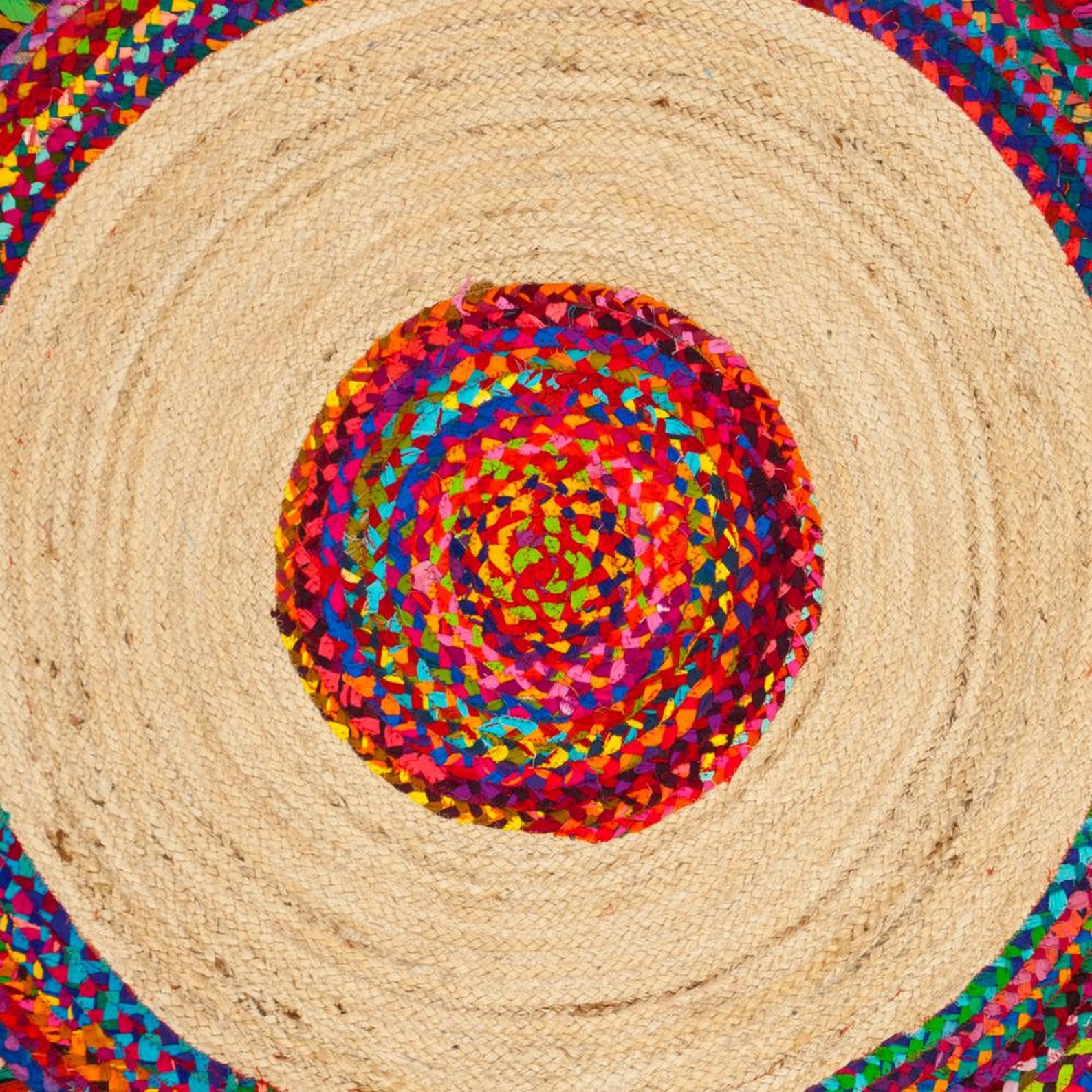 Hand Braided Bohemian Colorful Cotton Jute Area Rug Round Rug Etsy