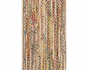 Braided Cotton Jute Rug | Handmade Rainbow Chindi Dhurrei for Living Room | Boho Area Multicolour Indian Cotton Rug | Valentine Home Decor