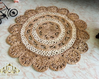 Tapis rond en jute biologique, tapis rond en jute naturel, tapis en jute tressé, tapis bohème, tapis décoratif bohème, tapis rond en jute, tapis respectueux de l'environnement