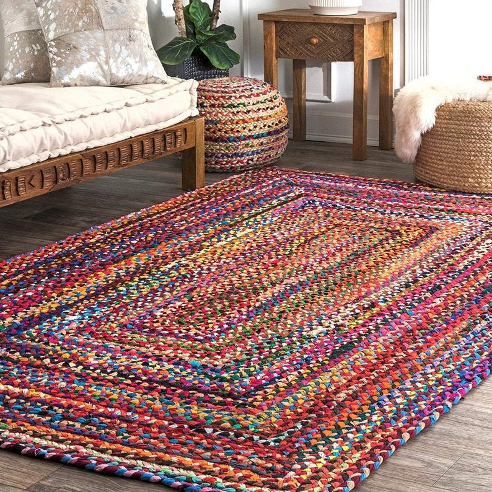Floor Area Rug Braided Cotton rug Handmade Jute Rugs Rag Rugs Etsy